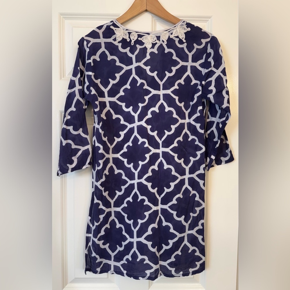 Roberta Roller Rabbit XS Navy White Tunic Embroidered Boho Resort Cover Up - Picture 10 of 10